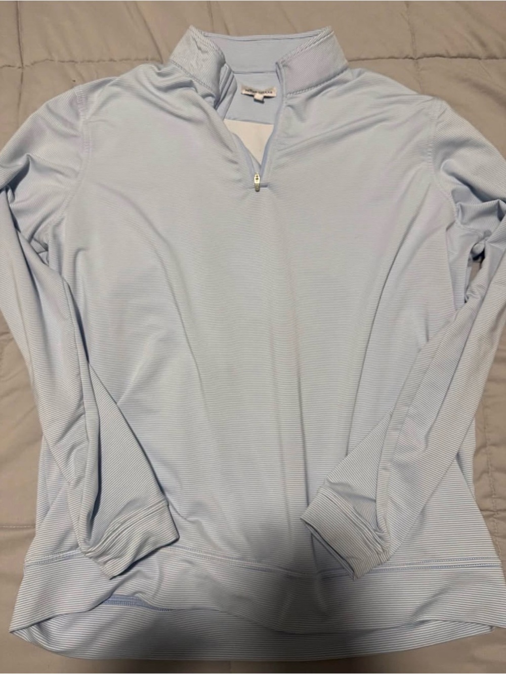 Peter Millar Light Blue Striped Quarter-Zip Pullover